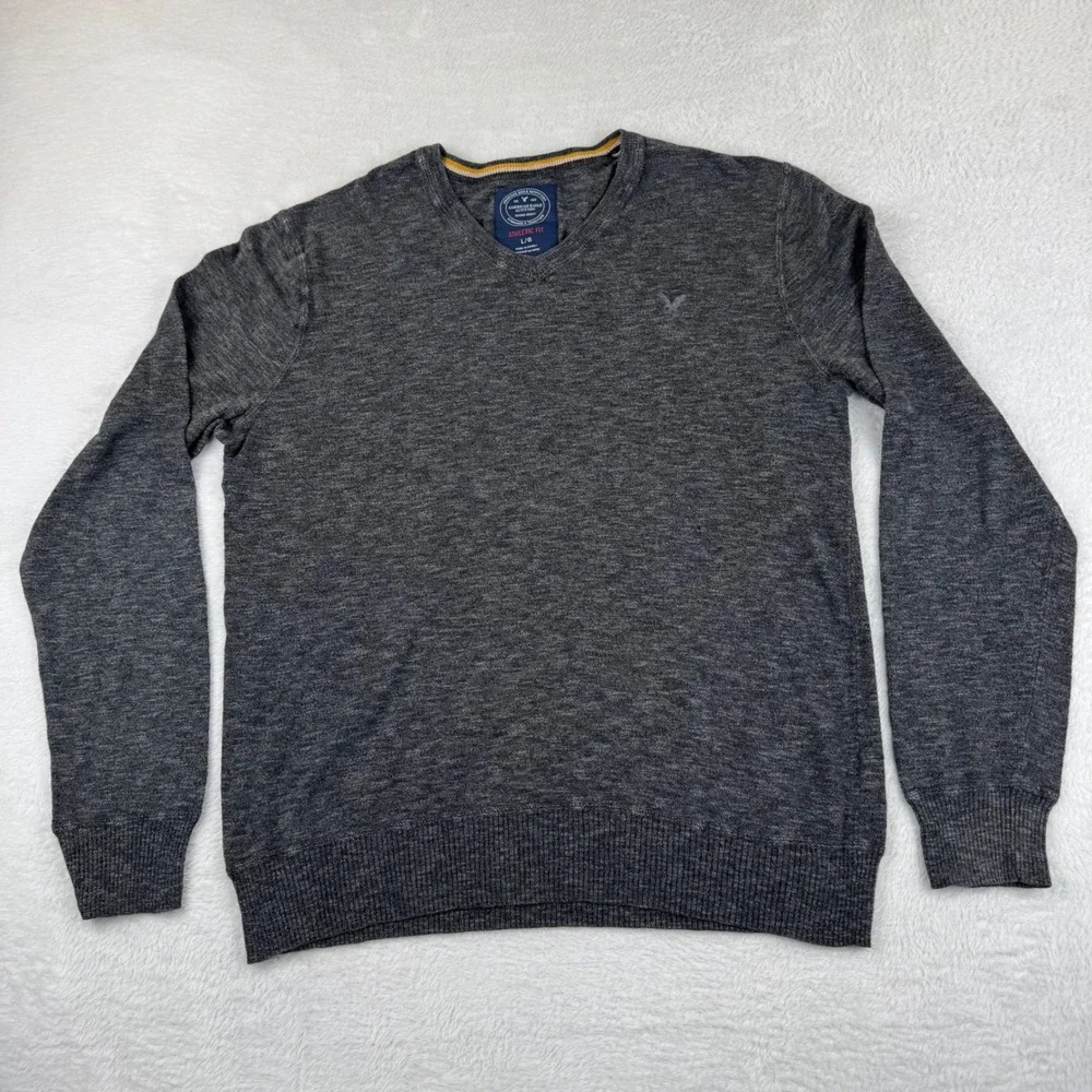 American Eagle V-Neck Sweater Mens Large Charcoal Gray Athletic Fit‎ Cotton